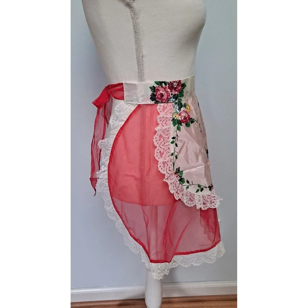 Vintage Apron 1950's Style Half Apron‎ Floral Sheer Lace